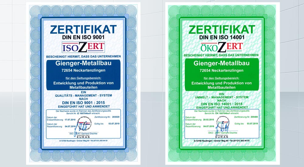 Zertifikate – Gienger Metallbau